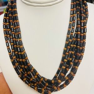 Vintage JAY KING Black & Gold Coral Sterling Silver RARE Necklace